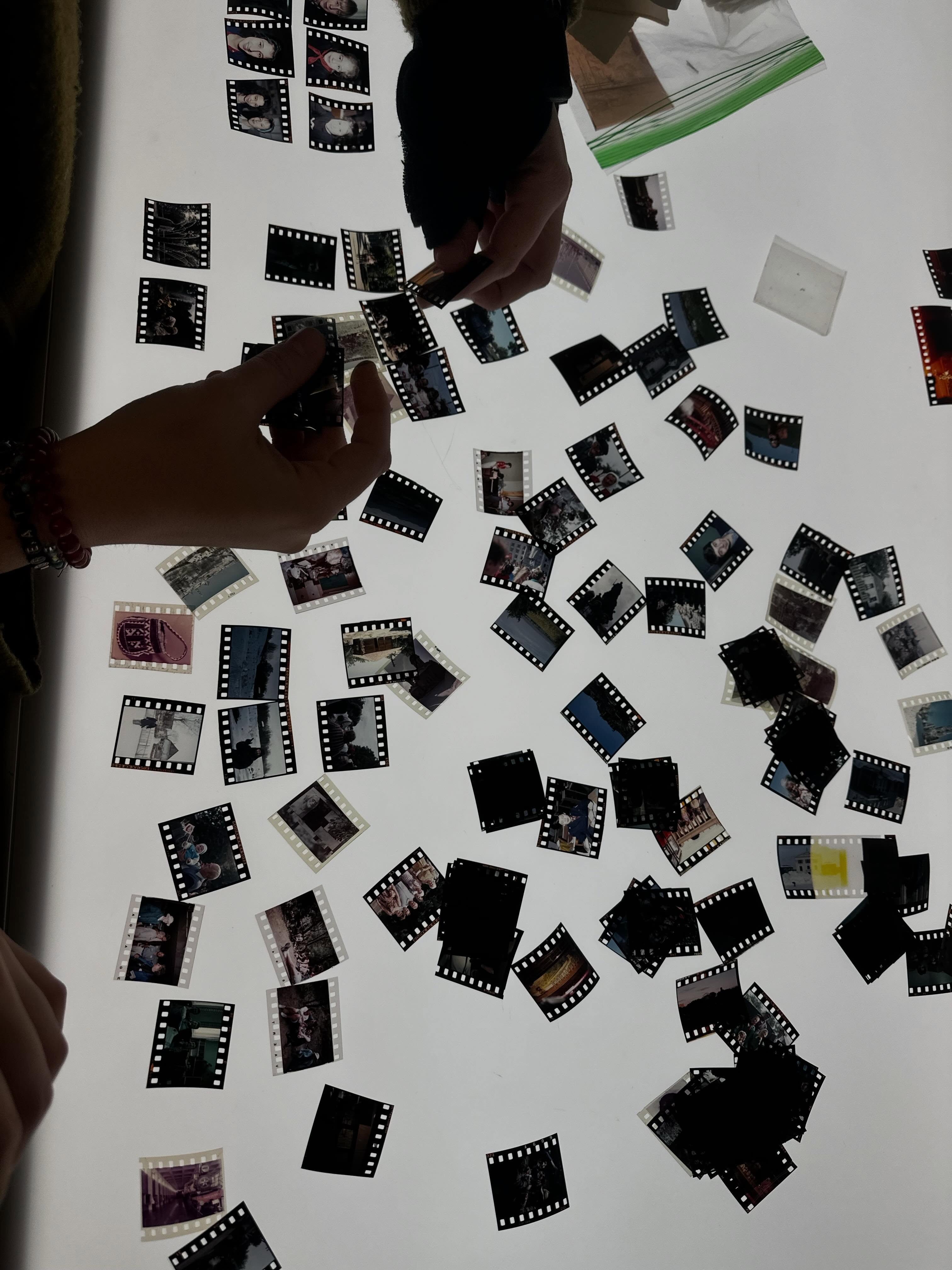Found slides spread across a light table for sorting